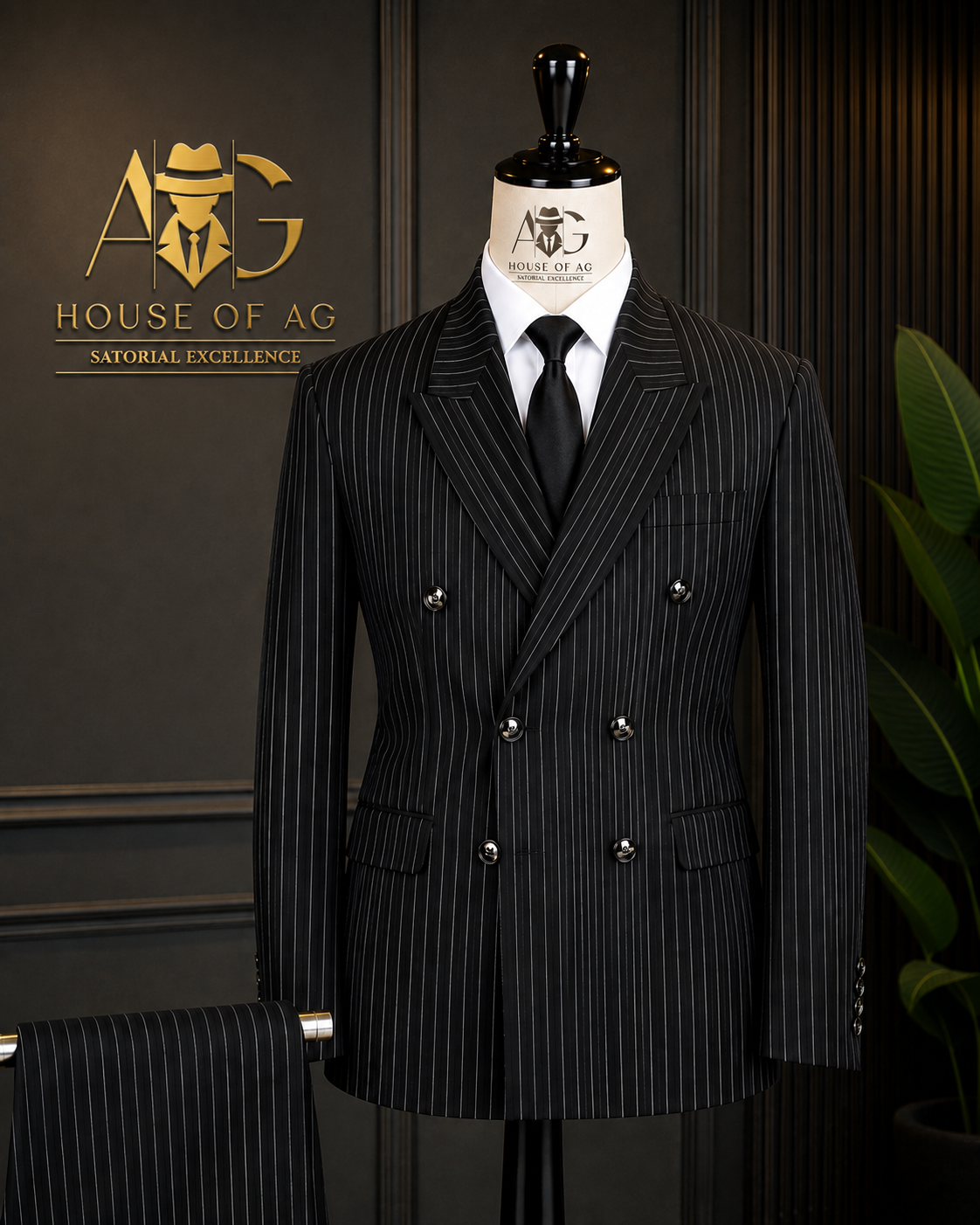 The House of AG Signature Three piece Double Breasted Pinstripe Suit
